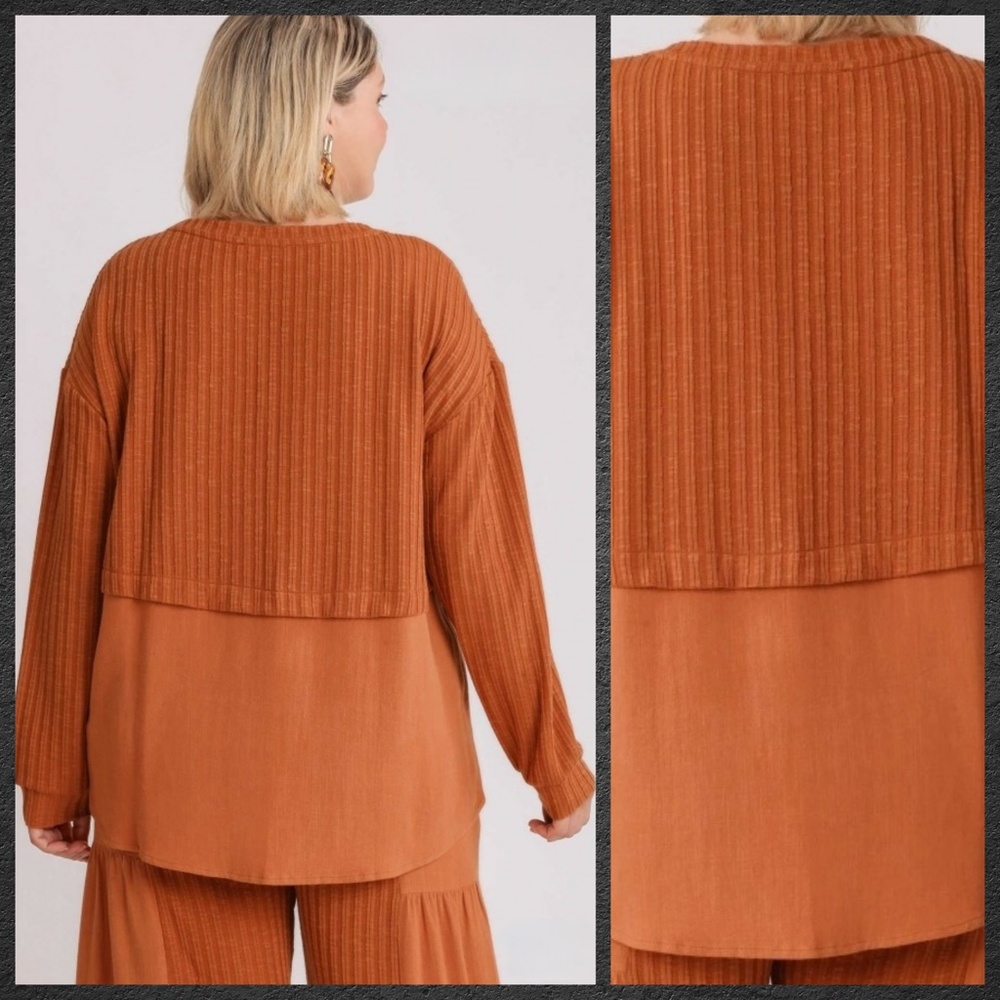 UMGEE Textured Soft Linen Blend Oversized Top & Tiered Ruffled Raw Hem Pants Set - Picture 4 of 16
